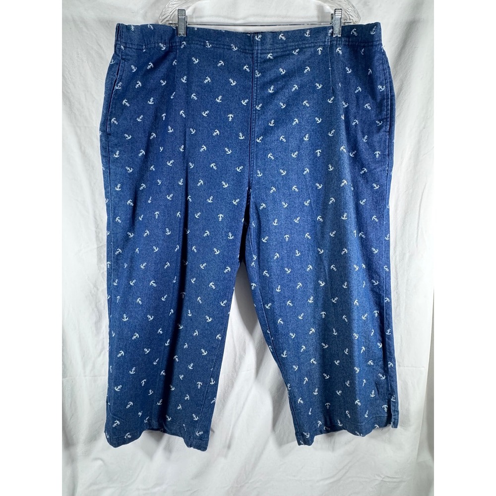 Boca Bay Womens 26W Blue Anchor Print Capri Pants Elastic Waist Nautical K74